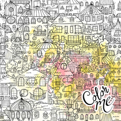 Cityscape with houses - zentangle coloring book pages for adults and kids