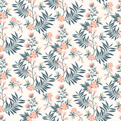 Tropical vintage seamless pattern with flowers in pastel colors- vector luxury background