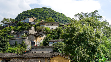 A beautiful view of a local old traditional village in China, Chinese ancient architecture, mountain's settlement, historical Yingde town, travelling to the beautiful destination in Asia