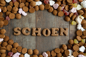 Schoen means Shoe. Dutch mixed candy and pepernoten eaten during Sinterklaas feast