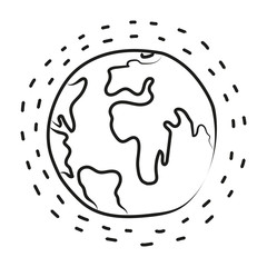 Globe symbol in doodle style surrounded by a dotted line. Vector illustration in doodle style isolated on white background.