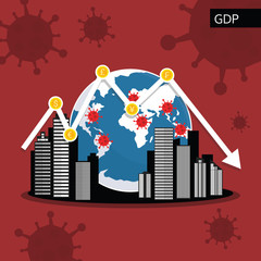 Global gross domestic product  plunge from COVID-19 virus fear, world investment price fall down or collapse from outbreak of Coronavirus, GDP economy graph chart fall down from Virus pathogen impact