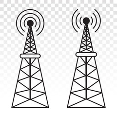 radio waves tower / mast radio for broadcast transmission with line art vector icon for apps and websites