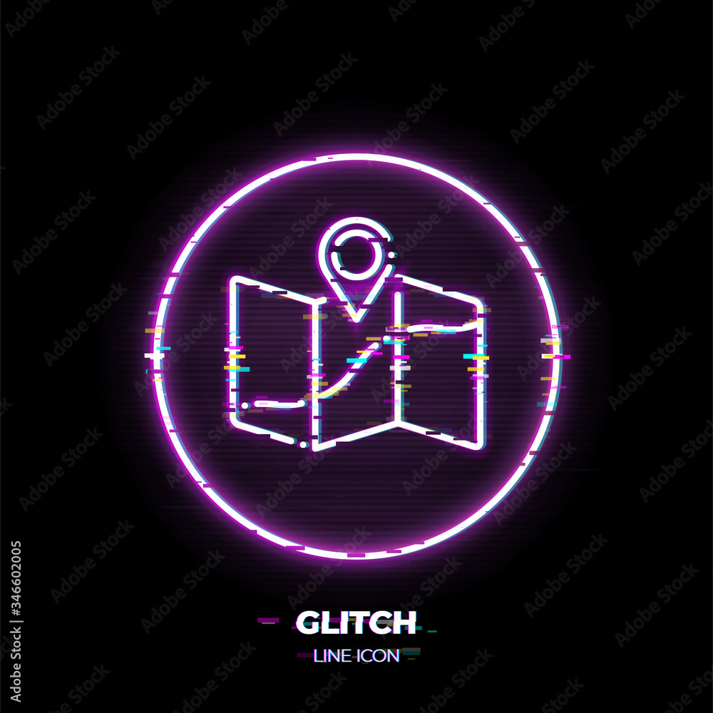 Poster map with location pin line art vector icon. outline symbol of travel route. navigation pictogram mad