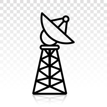 recommend clip art: Large satellite dish antenna receiver and transmitter for television and radio transmission - flat vector icon on a transparent background
