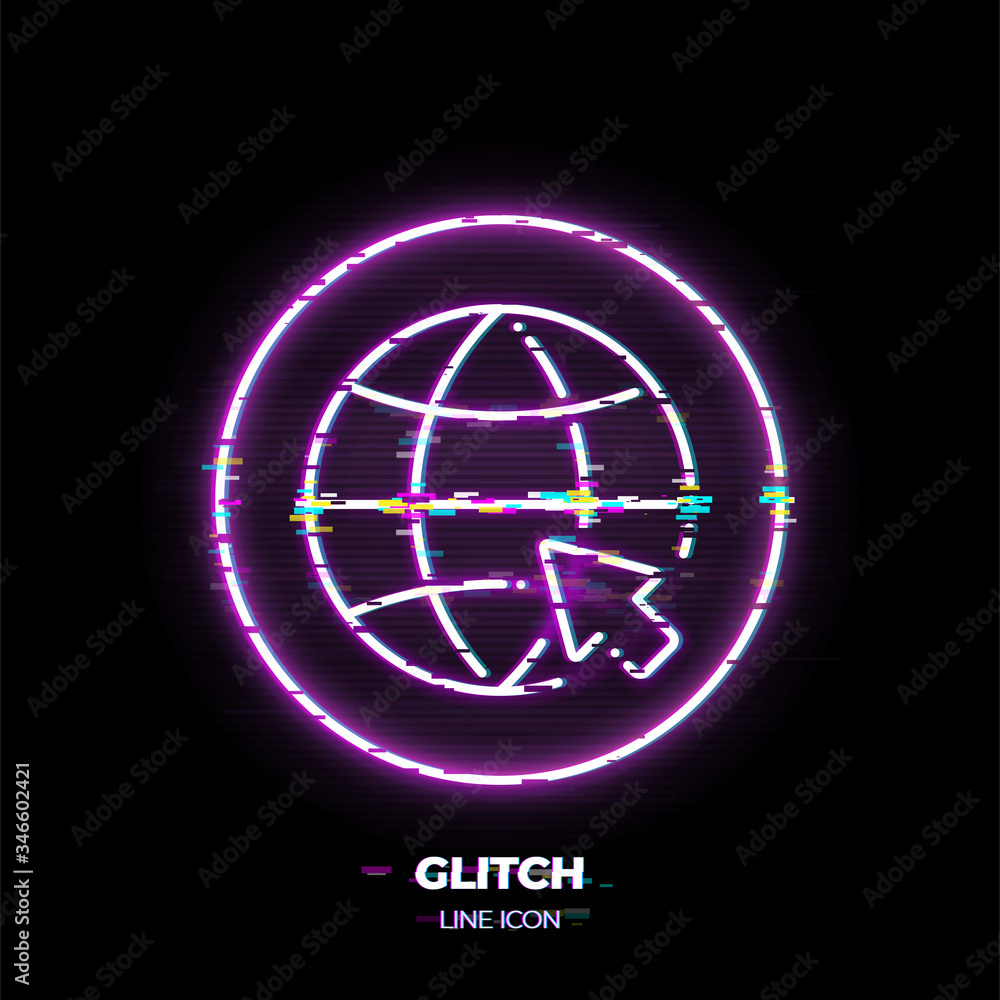 Poster world with mouse cursor line art vector icon. outline symbol of internet browser. network pictogram 