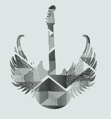 Winged guitar graphic design vector art
