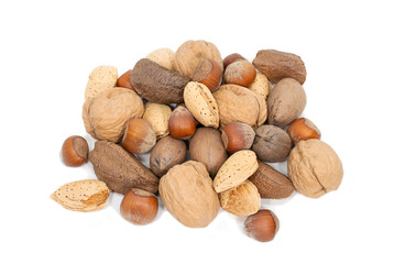 Mixed nuts on white background.