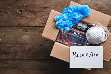 A box full of medical equipment and personal protection aids.