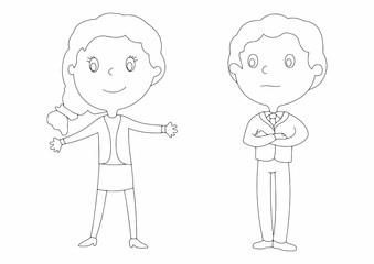 Cute and funny couple, male and female businessmen. Business Team. Characters design for your projects. Office workers or clerks.