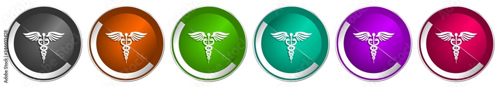 Fototapete emergency icon set, silver metallic chrome border vector web buttons in 6 colors options for webdesi