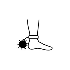 shackles, foot, coronavirus line illustration icon on white background