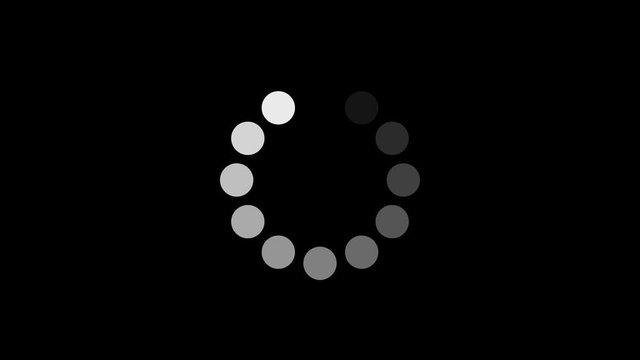 Loading circle icon on black background animation.