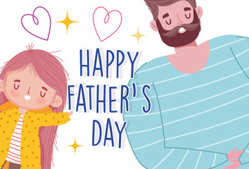 happy fathers day, cartoon dad and daughter love hearts card