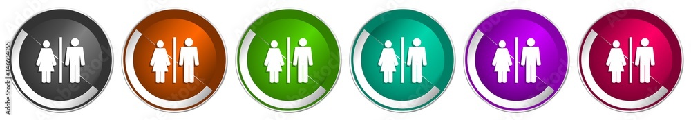 Leinwandbilder Man and Woman icon set, silver metallic chrome border vector web buttons in 6 colors options for webdesign