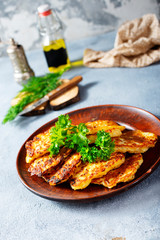 Traditional potato pancakes made from raw potatoes.