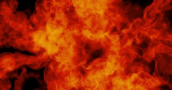 4K Abstract motion background of orange red hot flames, burning heat, dancing fire forming in wave flow seamless loop. energy waves and simulated inferno, flames. Seamless loop. 3D rendering