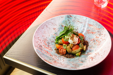 Fresh vegetable salad. Unusual pitch. Tasty dish