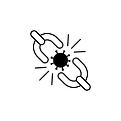 broken, chain, coronavirus line illustration icon on white background