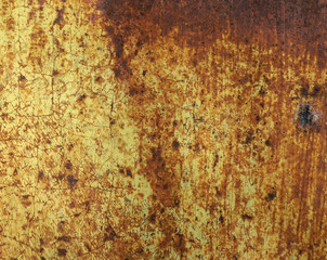 Texture of an old, dirty, rusty, scratched and stained metal sheet once covered with paint