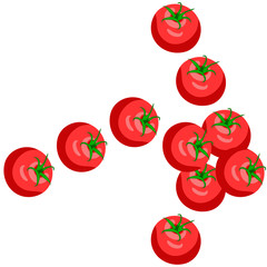 pattern of a red juicy tomato with a tail on a white background