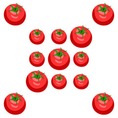 pattern of a red juicy tomato with a tail on a white background