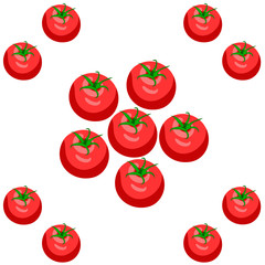 pattern of a red juicy tomato with a tail on a white background