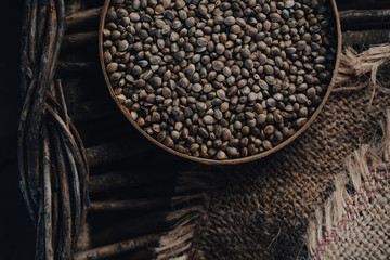 Marijuana seeds in the foreground