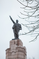 
Leninin monument behind the branches of the Kostroma tree памятник лененина за ветками дерева Кострома