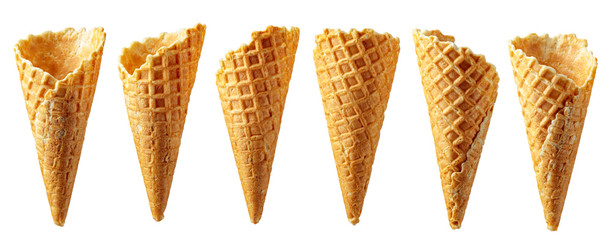 Waffle cones isolated on a white background.