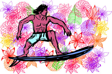 Surfer print embroidery graphic design vector art