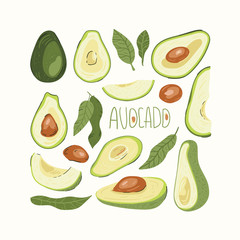 Avocado isolated on a white background. Hand draw cartoon Scandinavian nordic design style for fashion or interior or cover or textile or background.