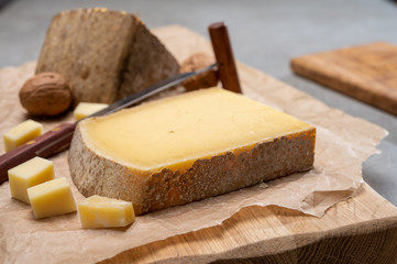 French cheese Comte, three varieties 1 year matured Prestige, fruity flavoured Fruite and Vieille Reserve