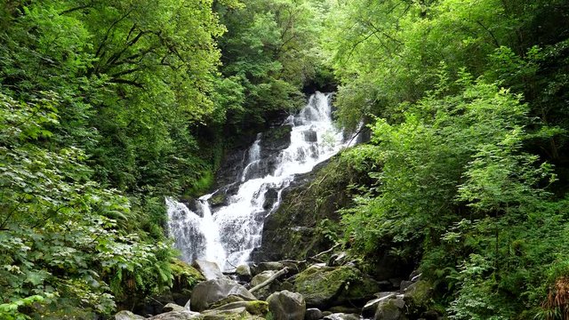 Tilt down shot of Torc waterfall in county Kerry in Ireland.