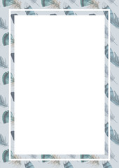 Template with place for text. For letter, invitation, greeting card, banner. Delicate watercolor feathers on a colored background.