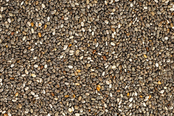 Close-up texture of chia seeds, as background. Background of fresh healthy and tasty chia seed.