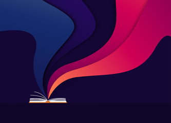 Open book paper cut style for abstract background, vector and illustration.
