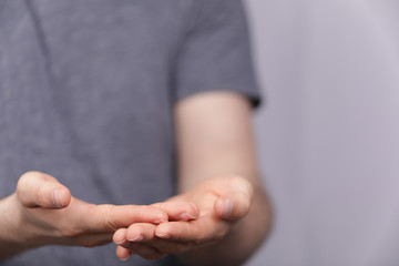 a empty hand from a man isolated