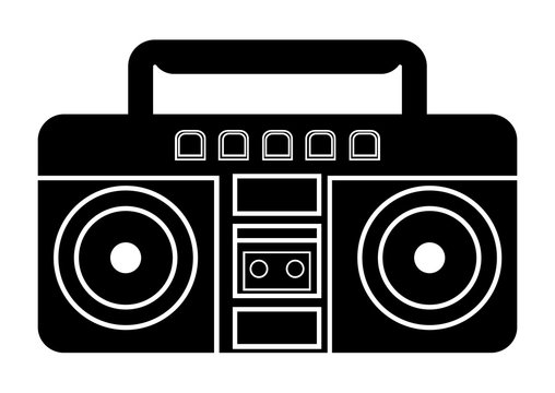 Boombox icon. Vector illustration of boombox in glyph style, solated on white background. Retro portable stereo radio cassette recorde