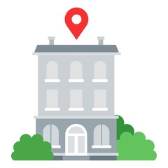 Multi-storey building with a red mark Drone delivery vector icon flat isolated.