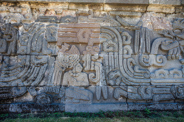 Temple of the Feathered Serpent in Xochicalco. Archaeological site in Cuernavaca, Mexico
