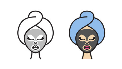 Icon girl in a cosmetic face mask. Linear vector symbol in a flat style.