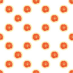 Seamless infinity pattern of isolated slices of grapefruit. Wallpaper for background, design and...