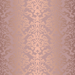 Damask openwork seamless floral pattern. Pink-beige gold background color, lace fabric in vector