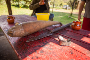 Traditional agave harvesting instruments for pulque