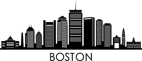 BOSTON City Massachusetts Skyline Silhouette Cityscape Vector - obrazy, fototapety, plakaty
