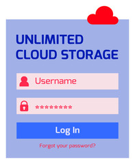 cloud login window isolated on white