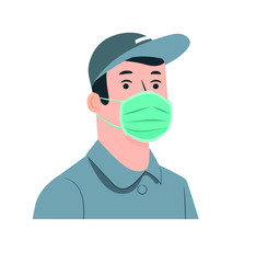 Delivery of goods during the prevention of coronovirus, Covid-19. Portrait from the shoulders. Vector flat illustration. Stay home. Protection. Medical face mask.