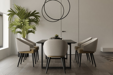 Minimalist Interior of modern living room 3D rendering