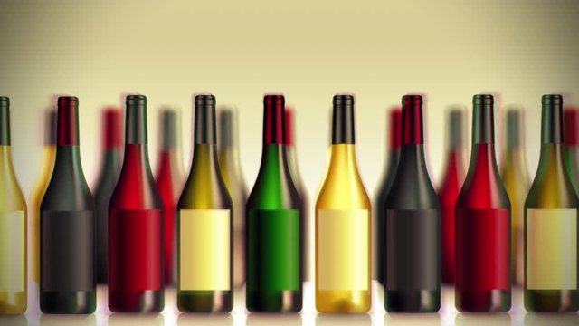 Animation wine bottles in a row with parallax effect. Digital drawing. 4k